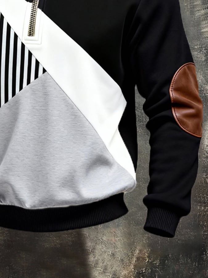 Férfi retró stílusú pulóver színes mintával és cipzárral