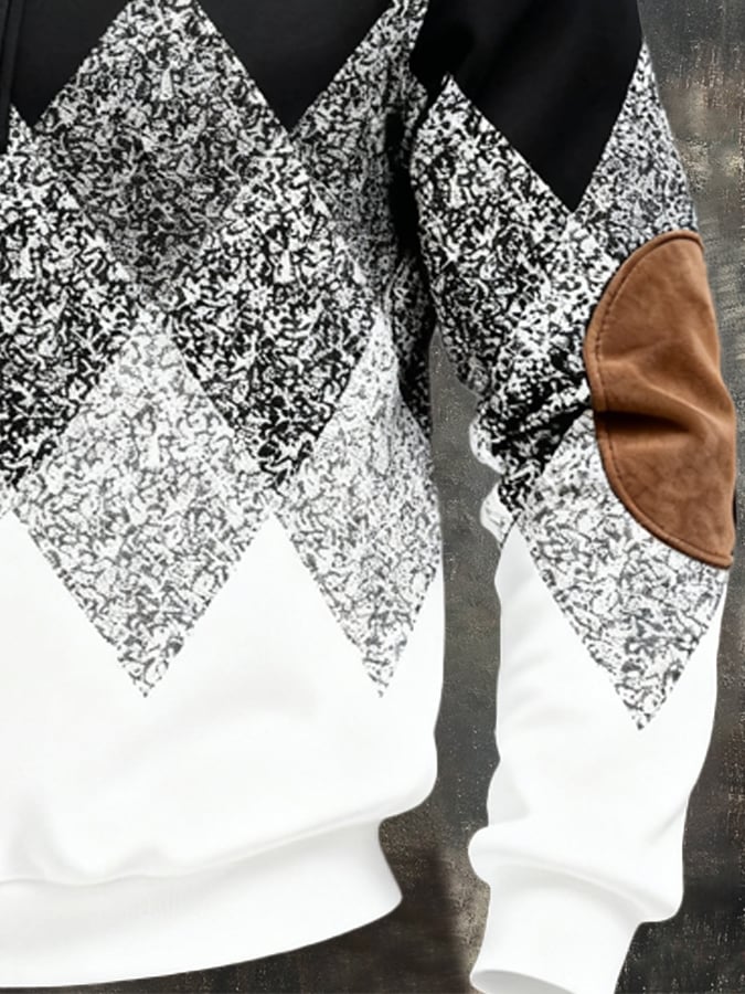 Férfi retró stílusú pulóver színes mintával és cipzárral