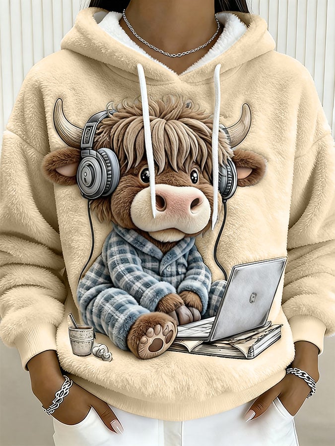 Női pulóver állatos motívummal, skót tehén mintával