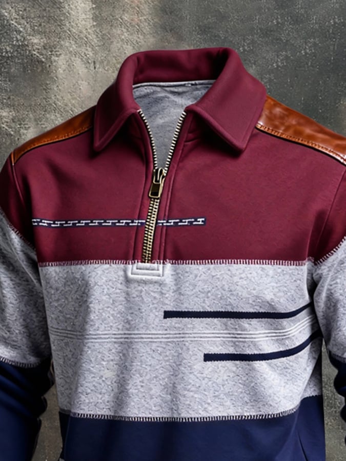 Férfi retró stílusú pulóver színes mintával és cipzárral