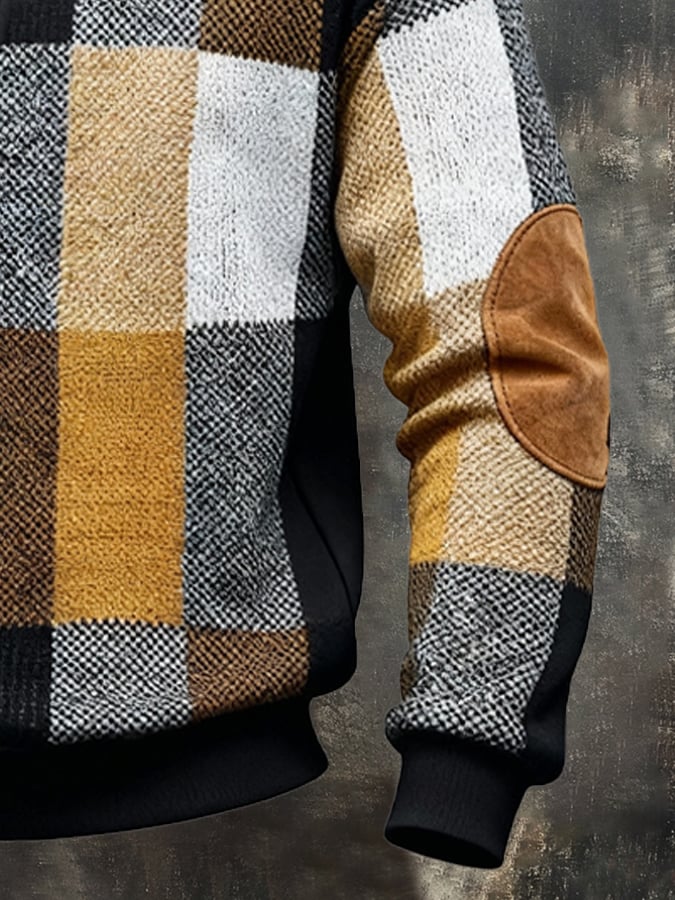 Férfi retró stílusú pulóver színes mintával és cipzárral