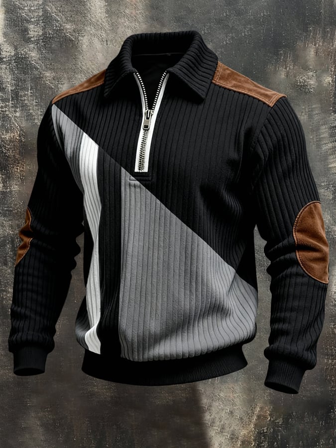 Férfi retró stílusú pulóver színes mintával és cipzárral