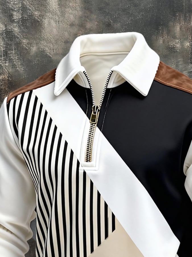 Férfi retró stílusú pulóver színes mintával és cipzárral