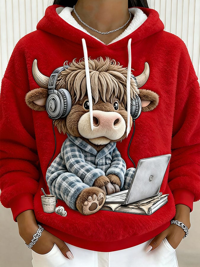 Női pulóver állatos motívummal, skót tehén mintával