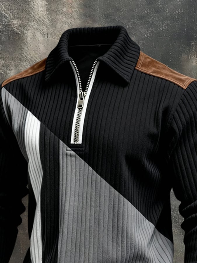 Férfi retró stílusú pulóver színes mintával és cipzárral