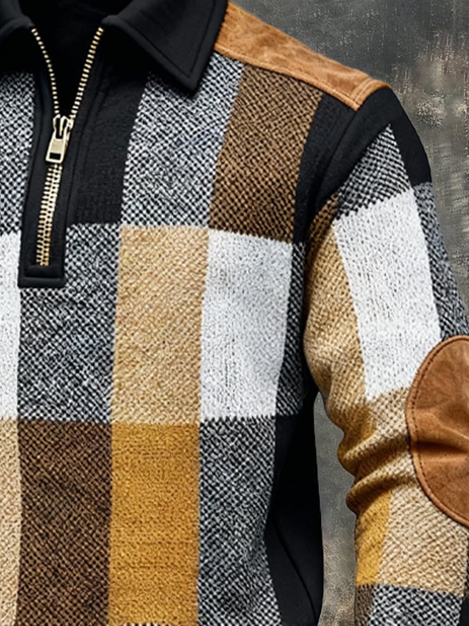 Férfi retró stílusú pulóver színes mintával és cipzárral