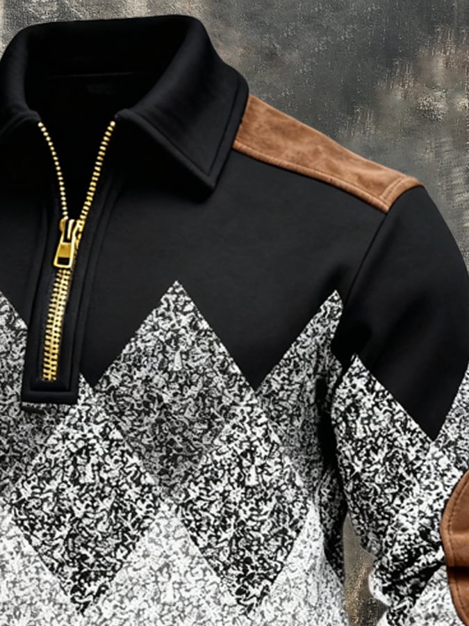 Férfi retró stílusú pulóver színes mintával és cipzárral