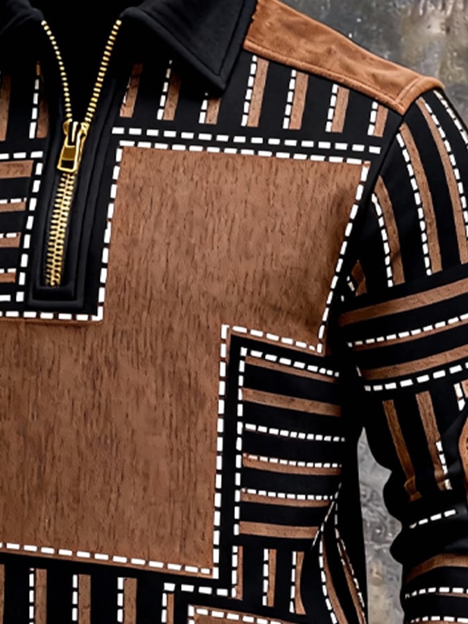 Férfi retró stílusú pulóver színes mintával és cipzárral