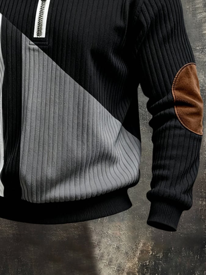 Férfi retró stílusú pulóver színes mintával és cipzárral